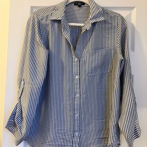 Velvet Heart Navy and White Striped Shirt